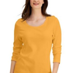 Karen Scott Petite Long Sleeve Cotton Scoop-Neckline Top New With Tag Size PS
